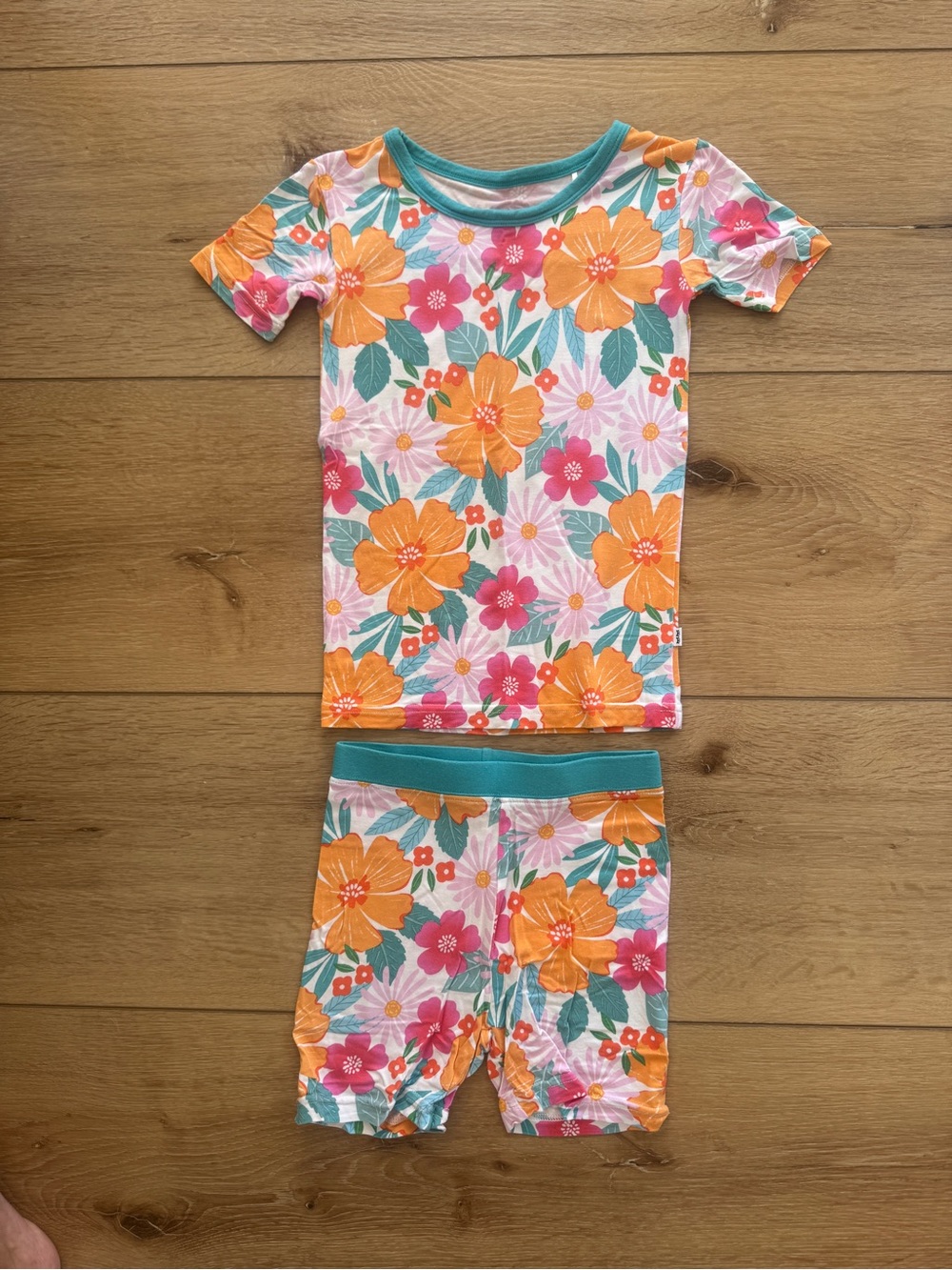 Little Sleepies Floral Short Sleeve Pajama Set in Orange, Pink & Teal